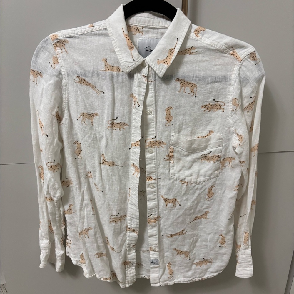 Rails White and Tan Animal Print women's Shirt cheetah jaguar button down animal
